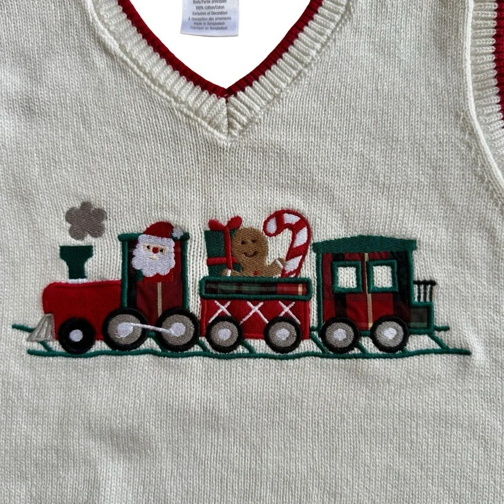 Gymboree Kids Embroidered Sweater Vest Ivory Christmas Santa Train Boys 3T